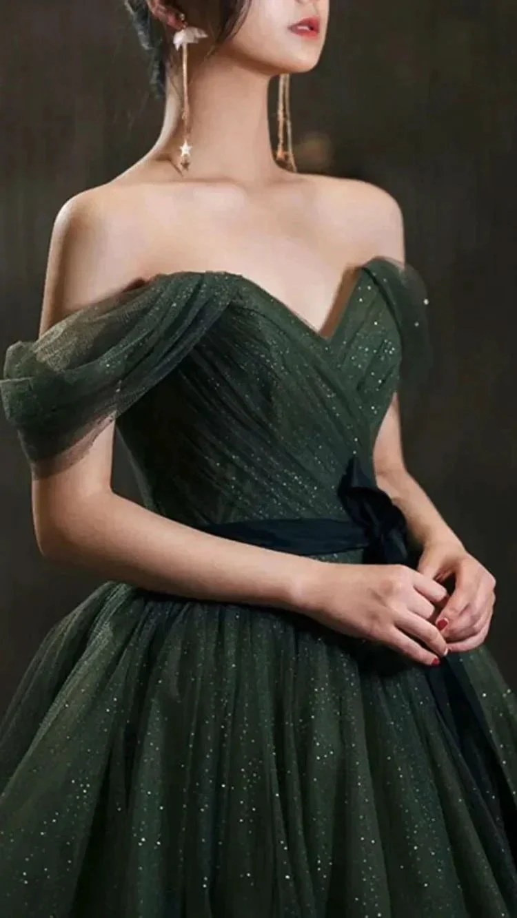 Simple green tulle long prom dress, green tulle evening dress Y1554 - Image 3