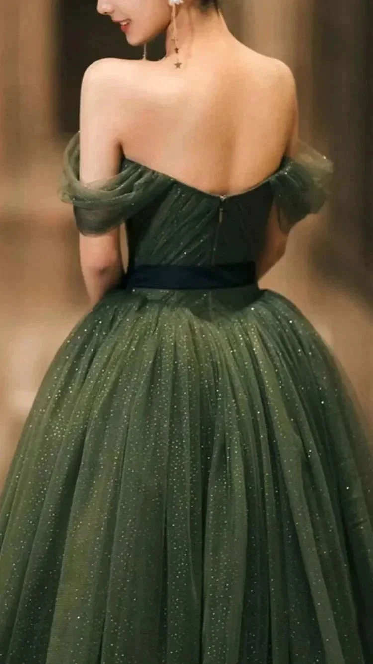 Simple green tulle long prom dress, green tulle evening dress Y1554 - Image 4