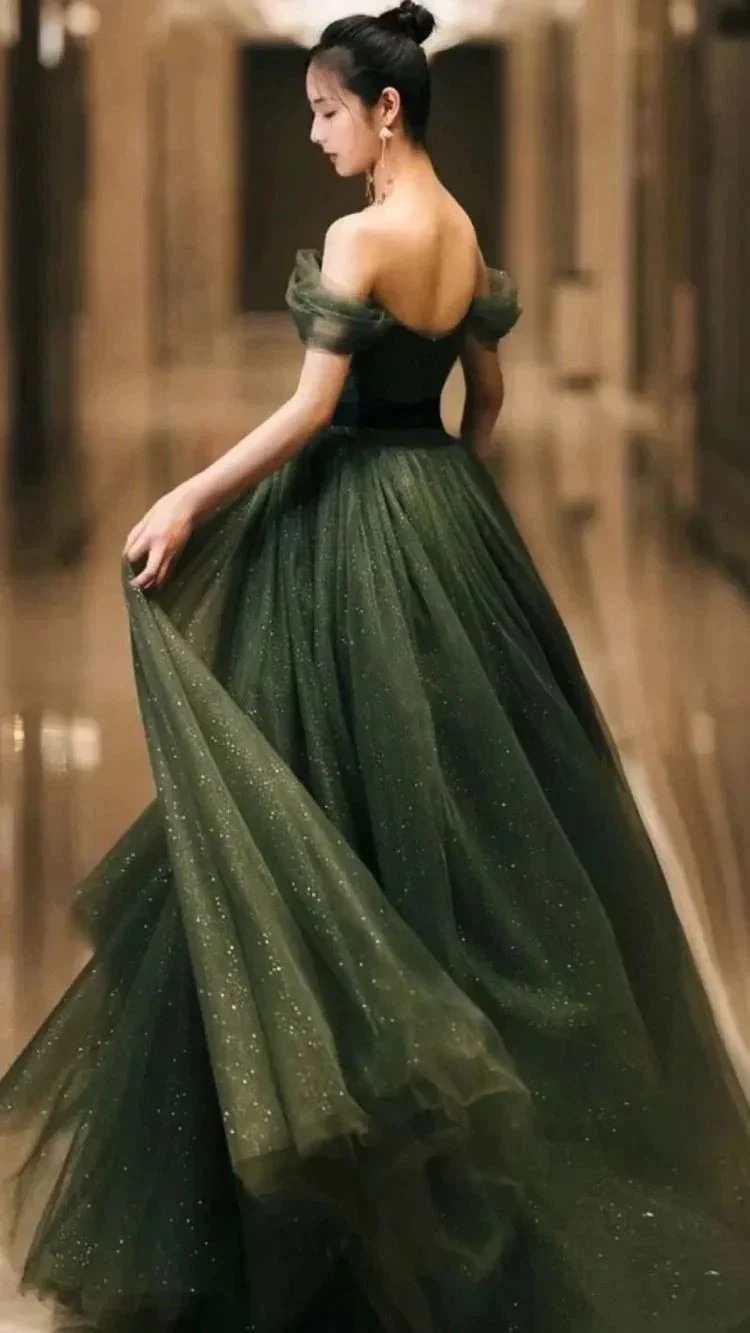 Simple green tulle long prom dress, green tulle evening dress Y1554 - Image 5
