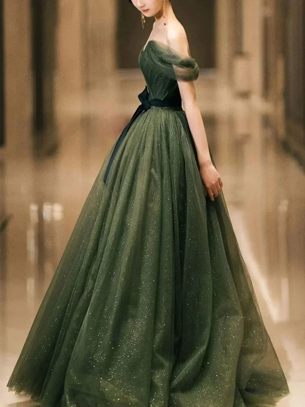 Simple green tulle long prom dress, green tulle evening dress Y1554 - Image 6