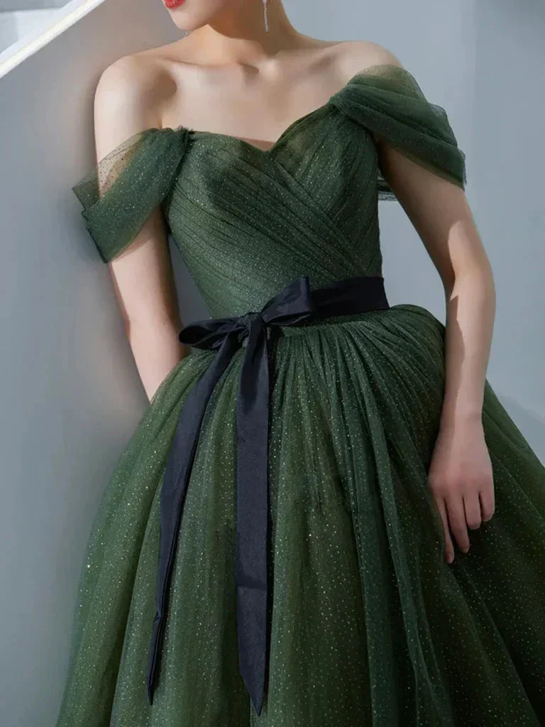 Simple green tulle long prom dress, green tulle evening dress Y1554 - Image 8