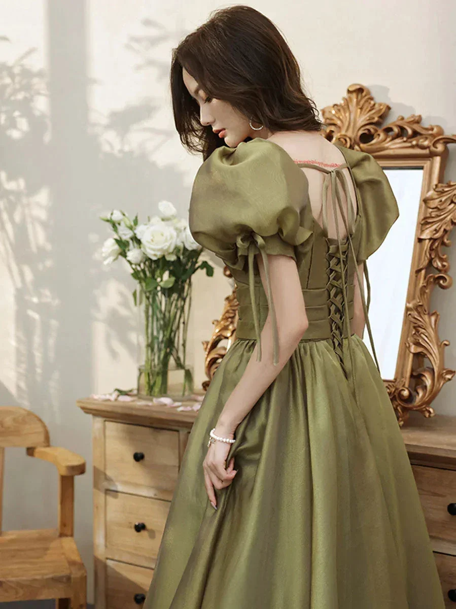 Simple Green V Neck Tulle Long Prom Dress, Green Evening Dresses Y1872 - Image 2