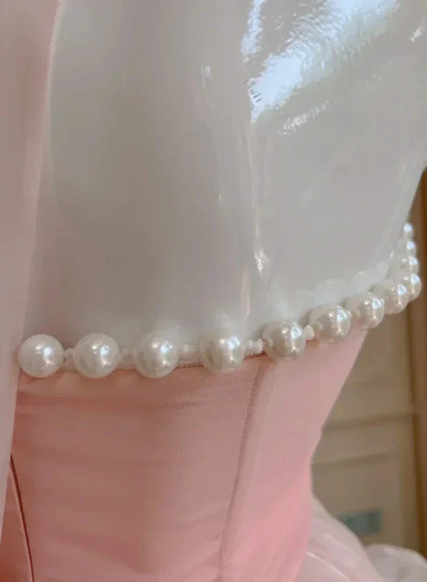 Simple Halter Pink Tulle Pearls Beaded High-Low Ruffles Homecoming Dress Party Dress Y8582 - Image 3