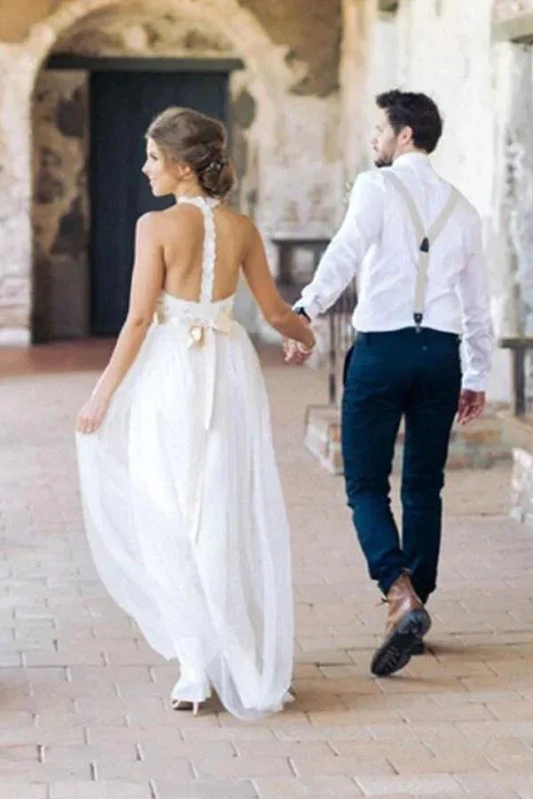 Simple Jewel Sleeveless Floor-Length Lace Top Wedding Dress WD098 - Image 2