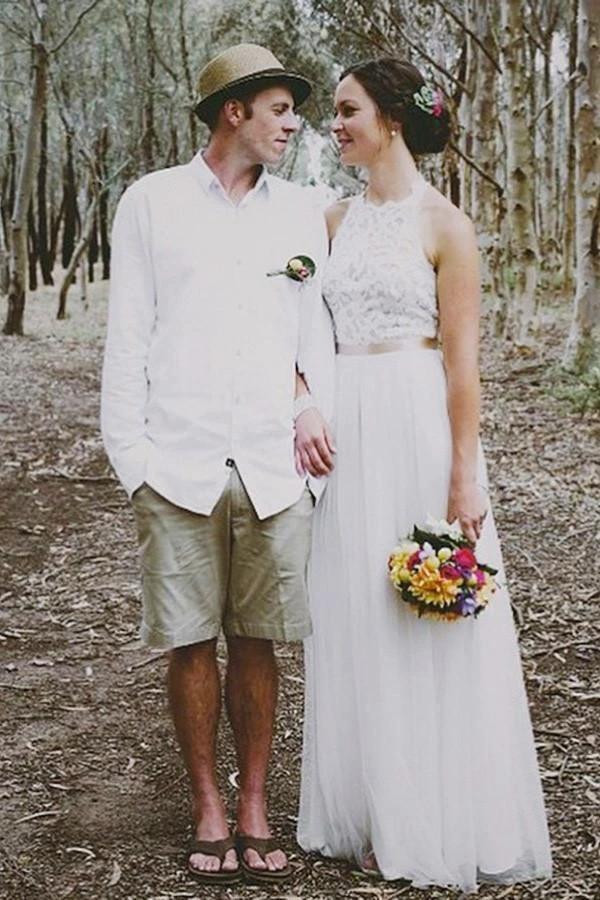 Simple Jewel Sleeveless Floor-Length Lace Top Wedding Dress WD098 - Image 3