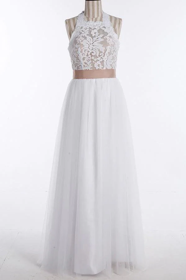 Simple Jewel Sleeveless Floor-Length Lace Top Wedding Dress WD098 - Image 4
