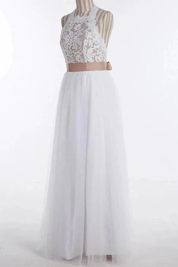 Simple Jewel Sleeveless Floor-Length Lace Top Wedding Dress WD098 - Image 5