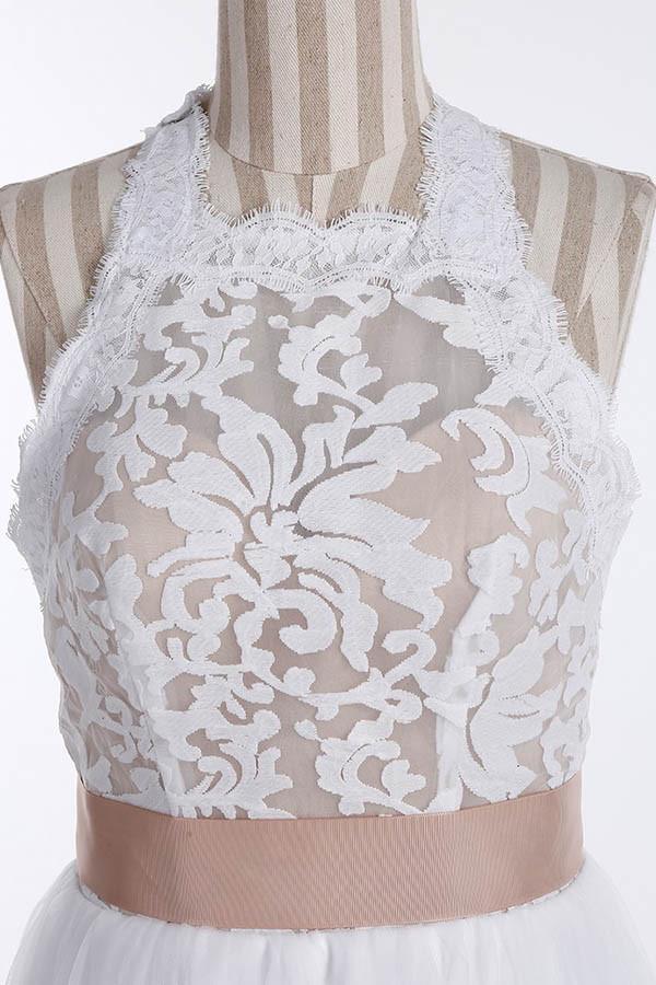 Simple Jewel Sleeveless Floor-Length Lace Top Wedding Dress WD098 - Image 7