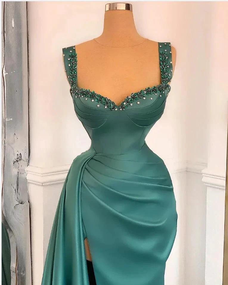 Simple Long A-Line Sweetheart Satin Prom Dress With Slit - Image 2