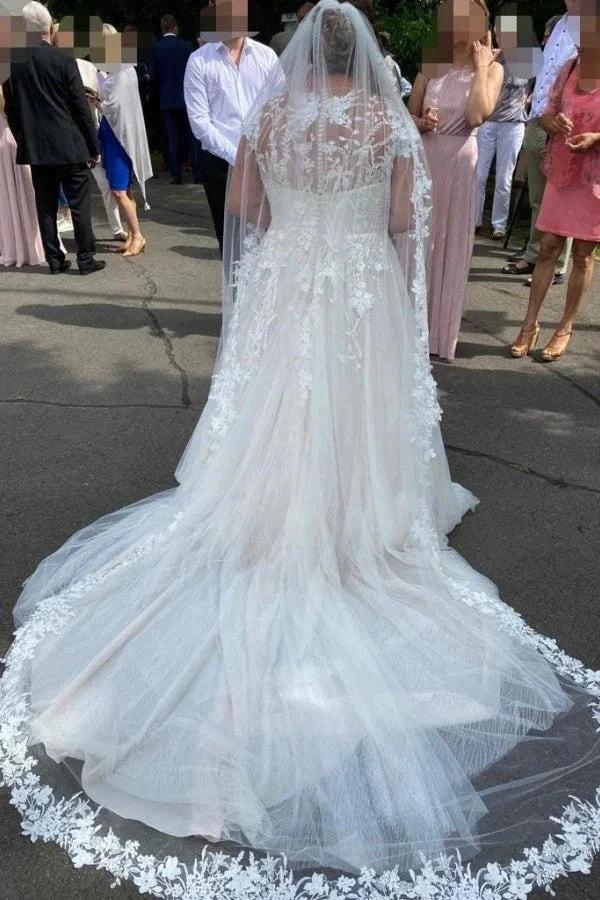 Simple Long A-Line V-neck Long Sleeves Wedding Dresses With Lace - Image 2