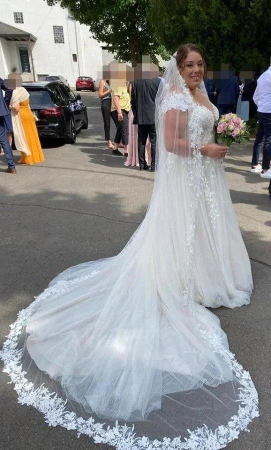 Simple Long A-Line V-neck Long Sleeves Wedding Dresses With Lace - Image 3