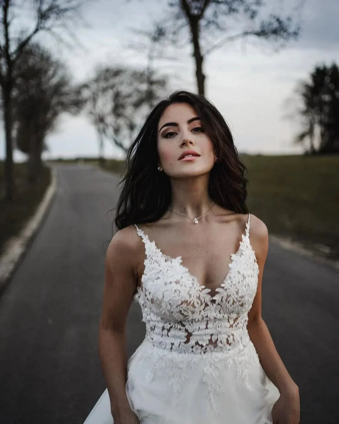 Simple Long A-line V-neck Tulle Backless Wedding Dress - Image 5