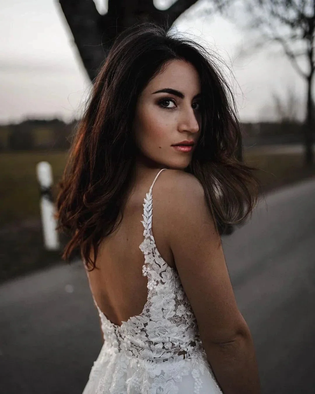 Simple Long A-line V-neck Tulle Backless Wedding Dress - Image 6