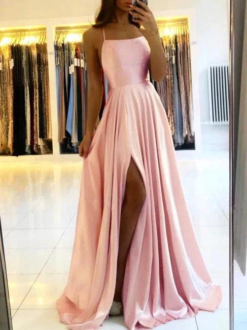 Simple Long Evening Dress Spaghetti Straps Prom Dresses With Slit - Image 2