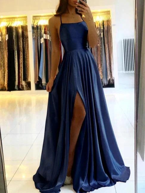 Simple Long Evening Dress Spaghetti Straps Prom Dresses With Slit - Image 3