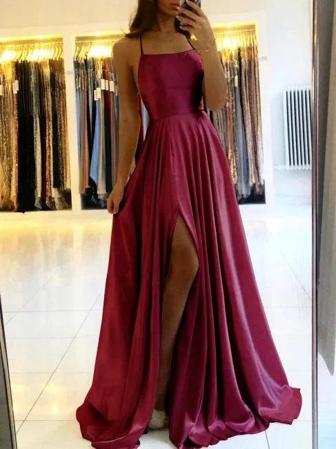 Simple Long Evening Dress Spaghetti Straps Prom Dresses With Slit - Image 4