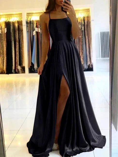 Simple Long Evening Dress Spaghetti Straps Prom Dresses With Slit - Image 5