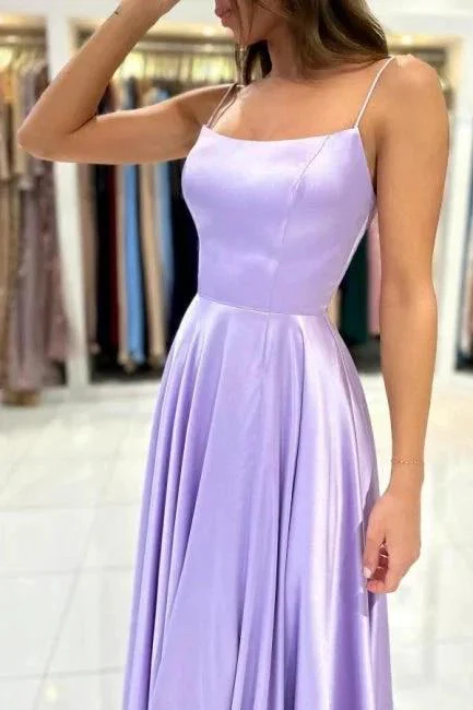 Simple Long Lilac A-line Sleeveless Prom Dresses - Image 3