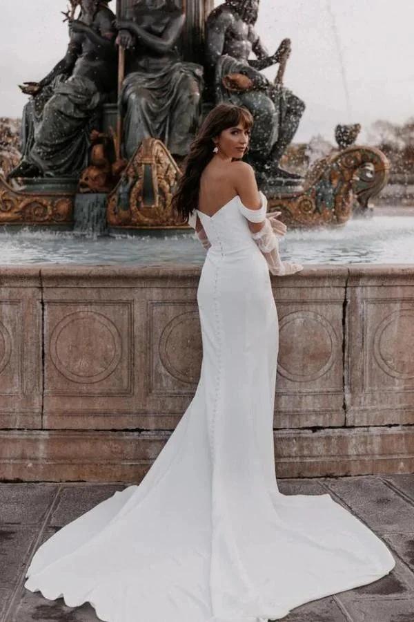 Simple Long Mermaid Off-the-shoulder Satin Wedding Dresses - Image 2