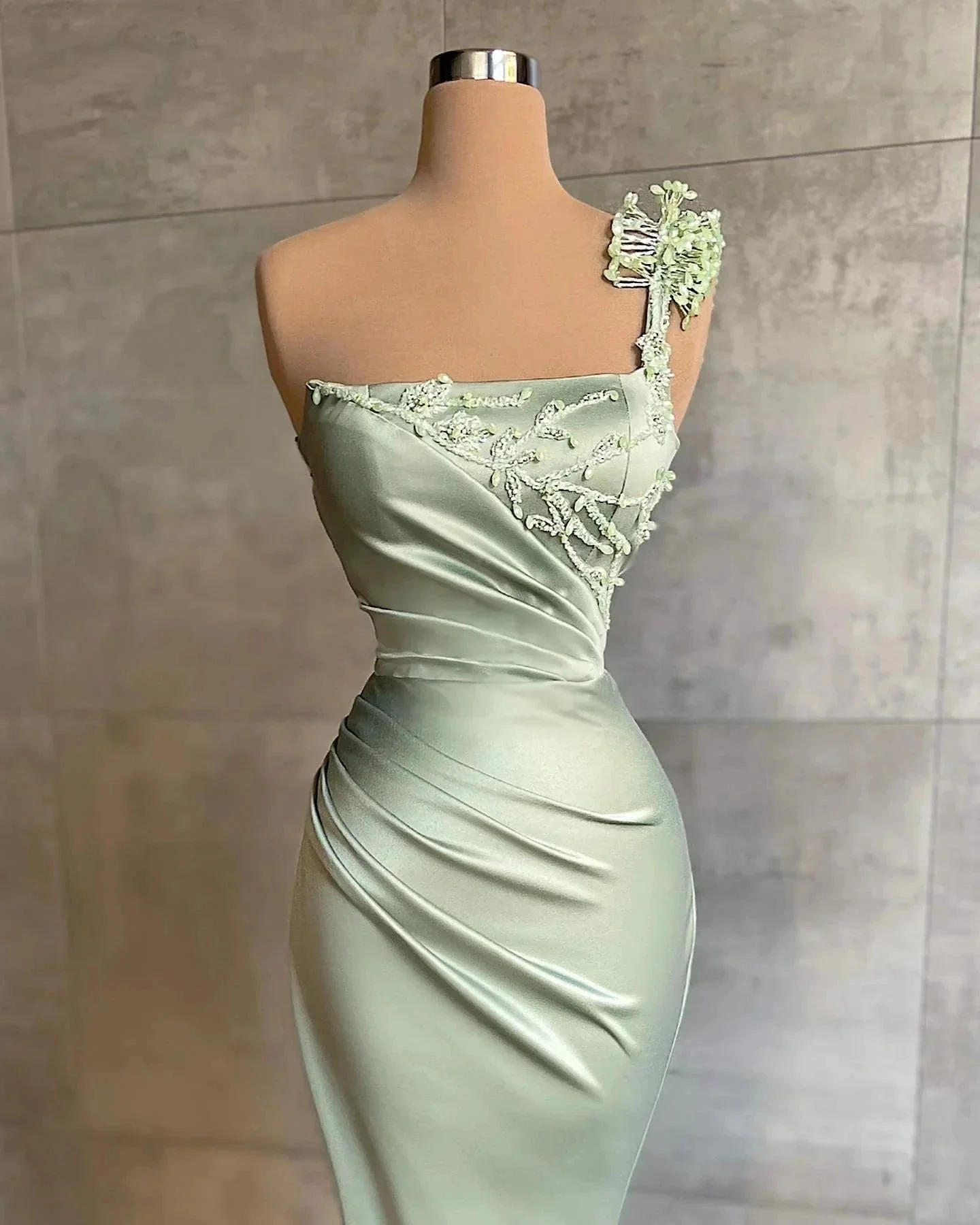Simple Long Mermaid One Shoulder Satin Prom Dress - Image 2