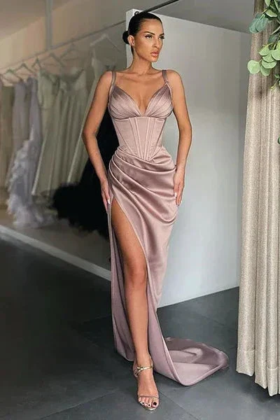 Simple Long Mermaid V-neck Sleeveless Prom Dress With Slit - Image 8
