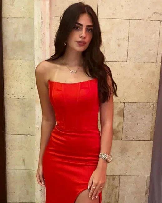 Simple Long Red Sexy Sleeveless Slit Mermaid Prom Dresses - Image 2