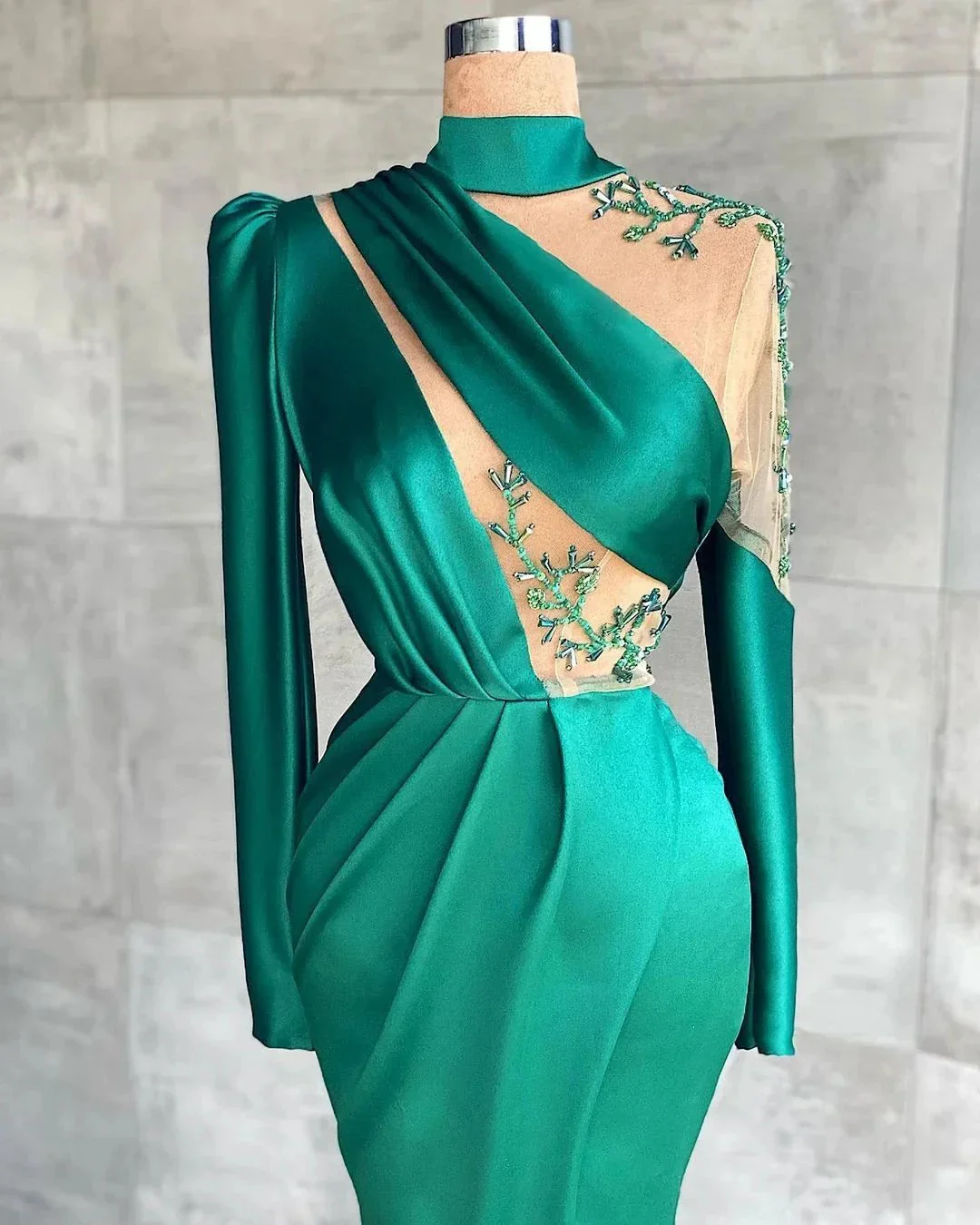Simple Long Sleeve High Neck Mermaid Prom Dress With Slit - Image 2
