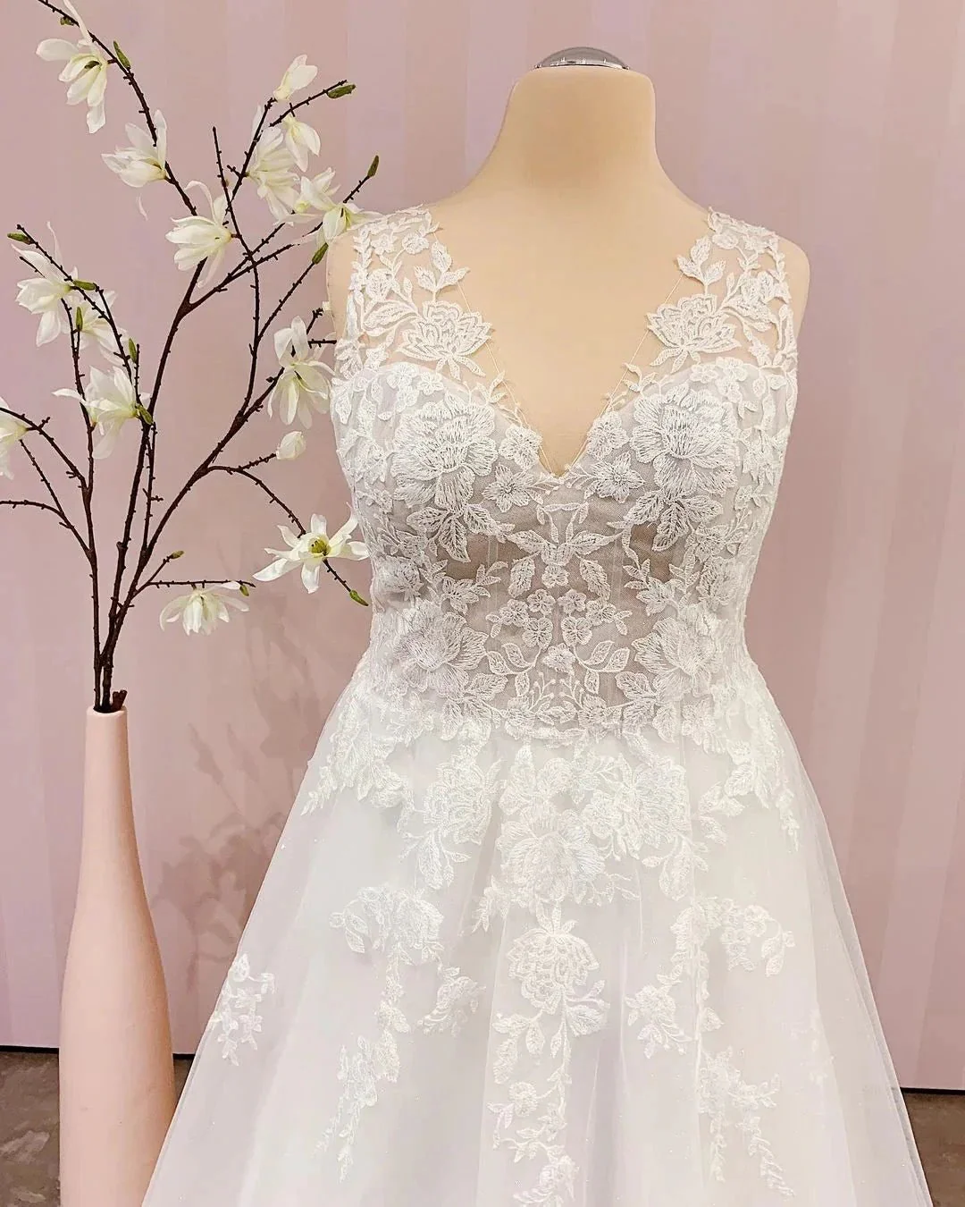 Simple Long V-neck A-Line Backless Wedding Dress With Appliques Lace - Image 2