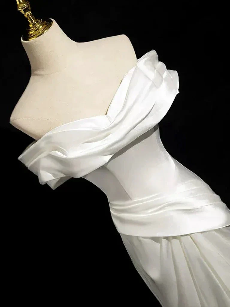 Simple Mermaid Off Shoulder Satin White Long Prom Evening Dress, Formal Wedding Dress Y8047 - Image 2