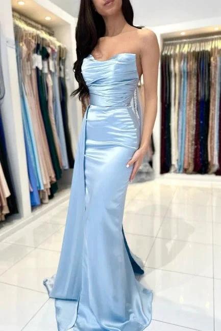 Simple Mermaid Sleeveless Evening Dresses Long Blue Prom Dresses - Image 4
