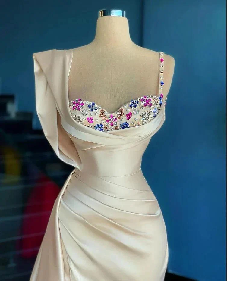 Simple Mermaid Sweetheart Satin Beading Long Prom Dress - Image 2