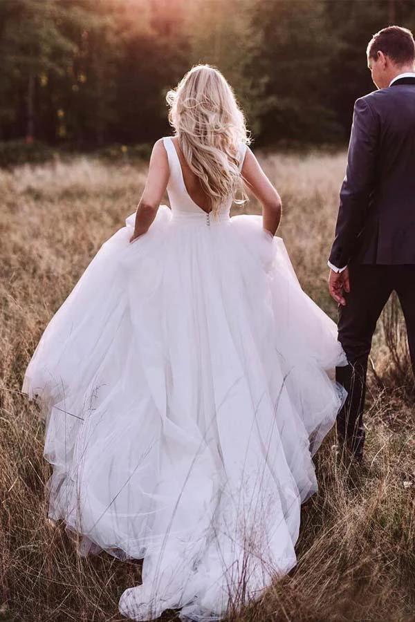 Simple Modest Ivory Tulle Wedding Gowns Backless Wedding Dress  WD313 - Image 2