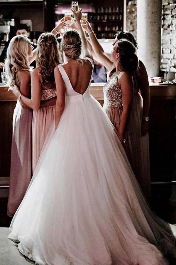 Simple Modest Ivory Tulle Wedding Gowns Backless Wedding Dress  WD313 - Image 3