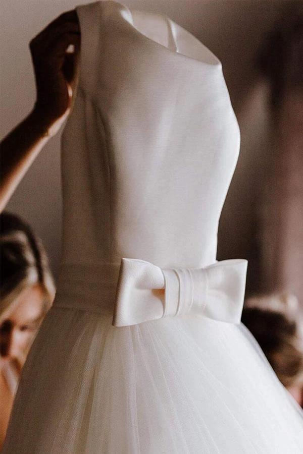Simple Modest Ivory Tulle Wedding Gowns Backless Wedding Dress  WD313 - Image 4