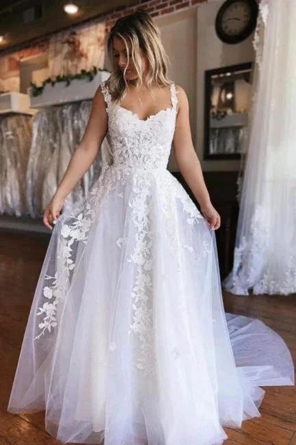 Simple Off-the-shoulder A-line Sleeveless Wedding Dress With Lace - Image 2