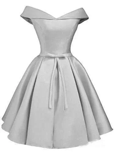 Simple Off the Shoulder Blush Homecoming Dresses Satin Graduation Dress PD288 - Image 3