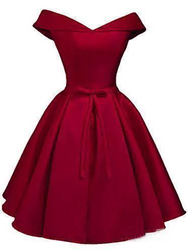 Simple Off the Shoulder Blush Homecoming Dresses Satin Graduation Dress PD288 - Image 5