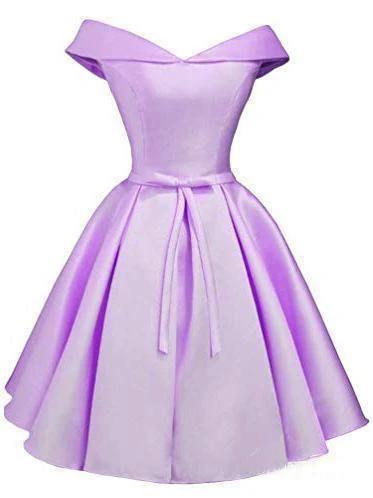 Simple Off the Shoulder Blush Homecoming Dresses Satin Graduation Dress PD288 - Image 6