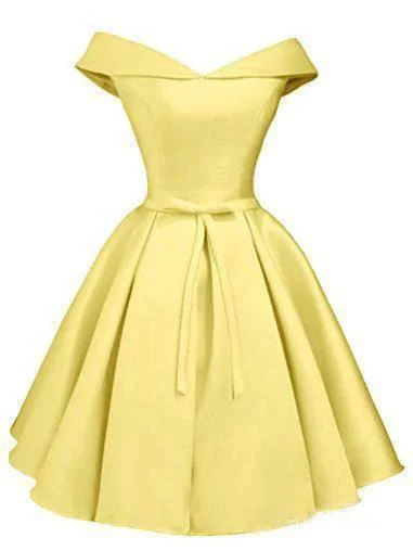 Simple Off the Shoulder Blush Homecoming Dresses Satin Graduation Dress PD288 - Image 7