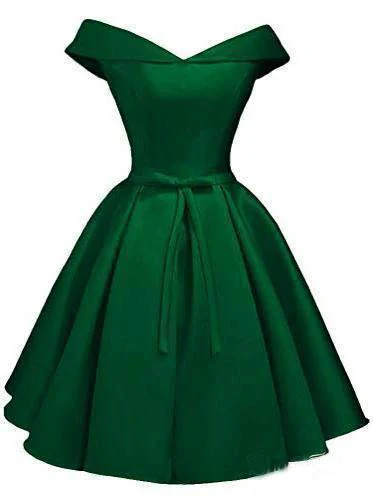 Simple Off the Shoulder Blush Homecoming Dresses Satin Graduation Dress PD288 - Image 8