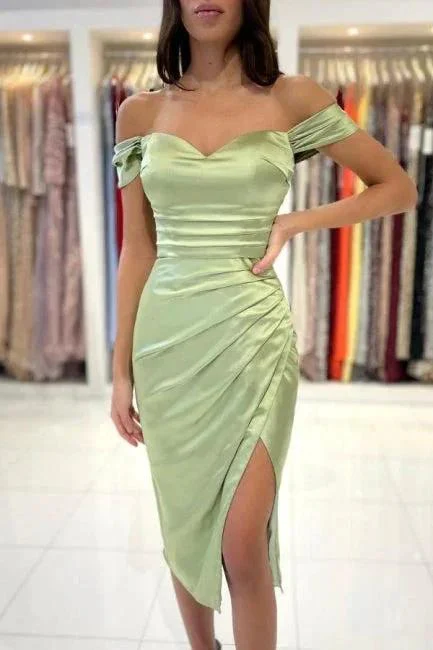 Simple Off-the-shoulder Evening Dresses Short Sage Prom Dresses With Slit - Image 5