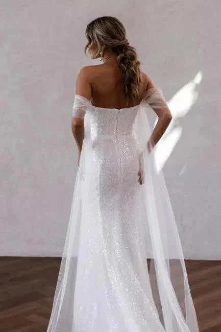 Simple Off-the-shoulder Glitter Mermaid Wedding Dresses - Image 2