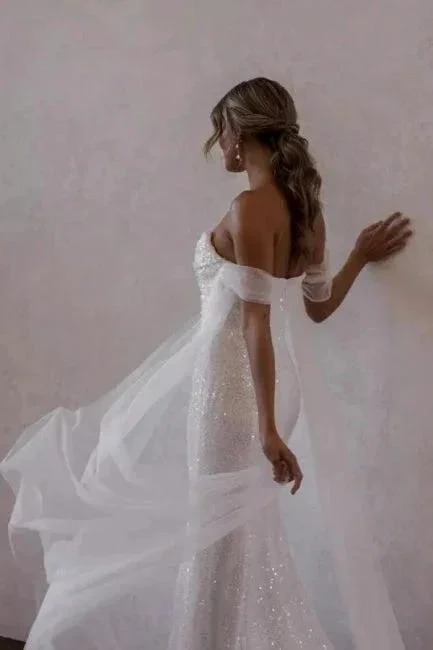 Simple Off-the-shoulder Glitter Mermaid Wedding Dresses - Image 3