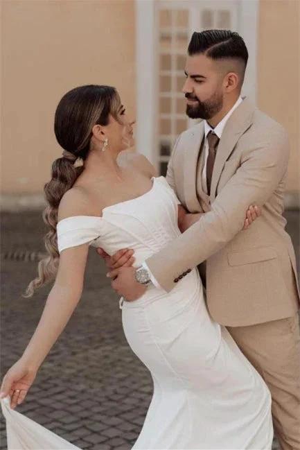 Simple Off-the-shoulder Mermaid Wedding Dresses With Slit - Image 2
