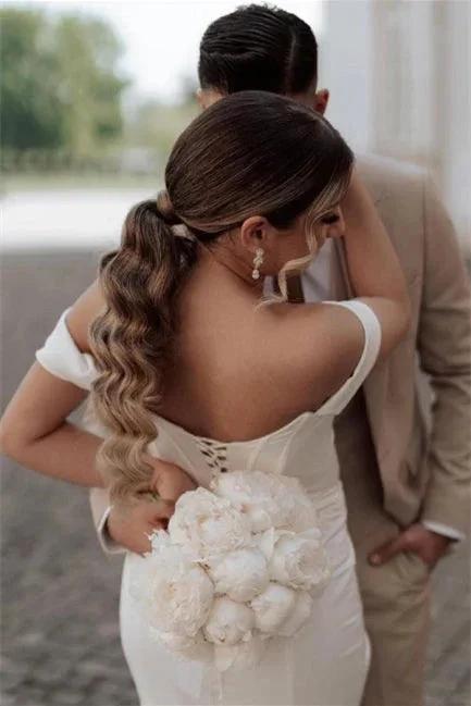 Simple Off-the-shoulder Mermaid Wedding Dresses With Slit - Image 5