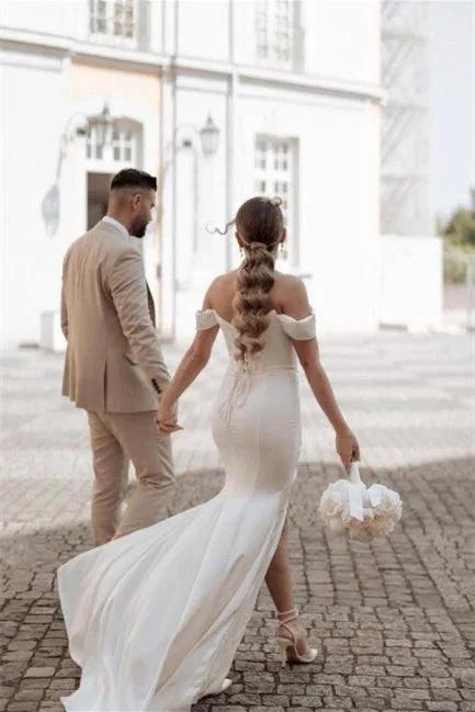 Simple Off-the-shoulder Mermaid Wedding Dresses With Slit - Image 7