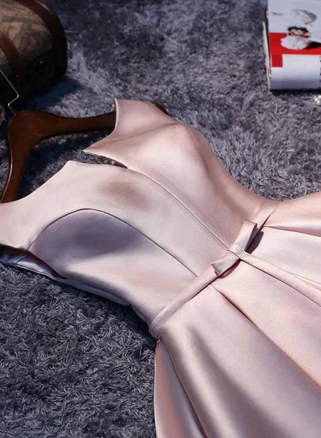 Simple Pink A line Satin Short Prom Dress Homecoming Dress PD148 - Image 2