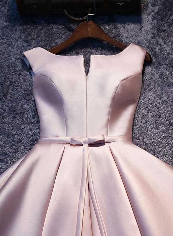 Simple Pink A line Satin Short Prom Dress Homecoming Dress PD148 - Image 3