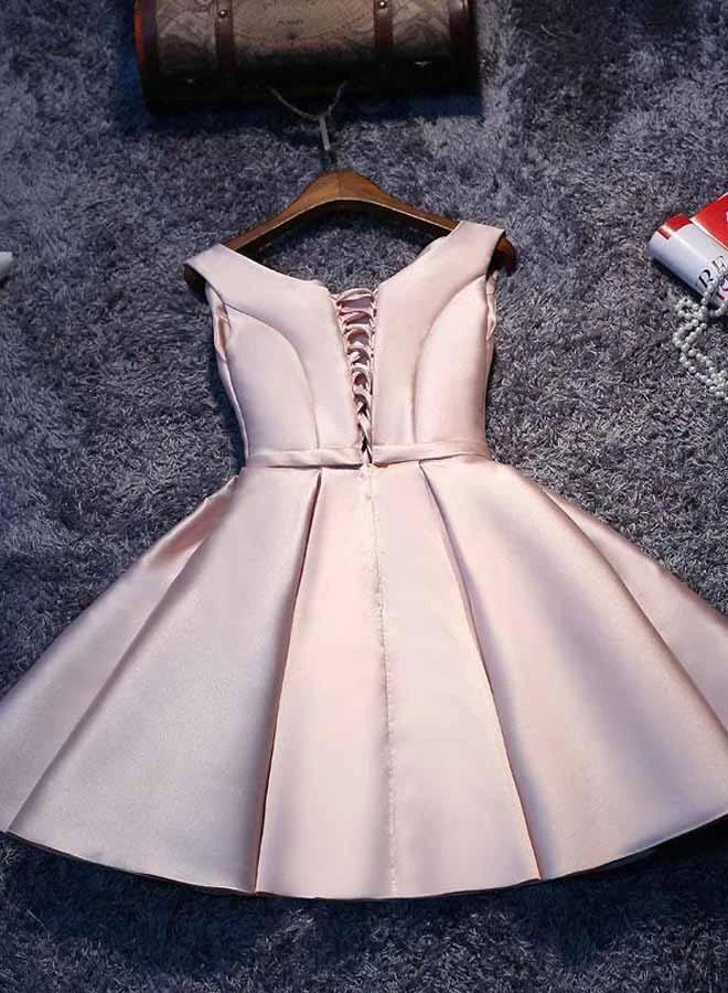 Simple Pink A line Satin Short Prom Dress Homecoming Dress PD148 - Image 4