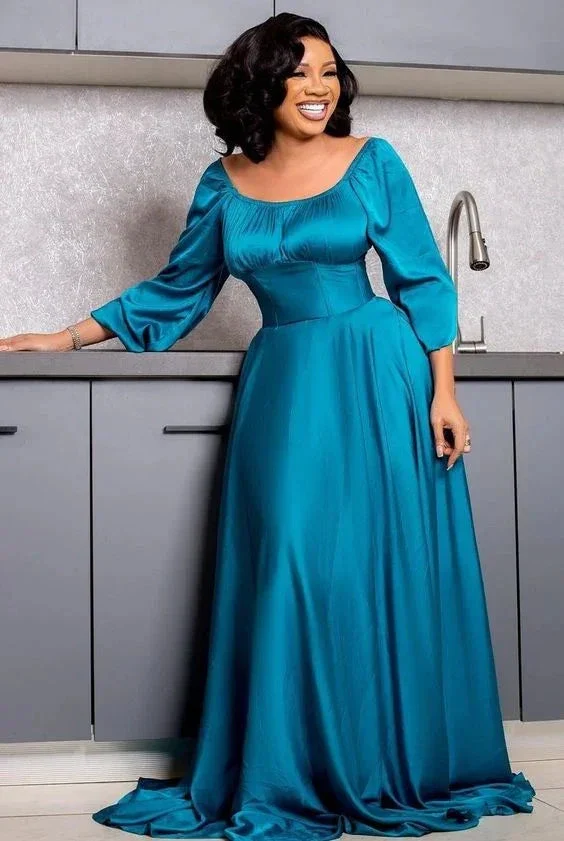 Simple Pure Color A-line Long Sleeves Evening Dress Y5809 - Image 2
